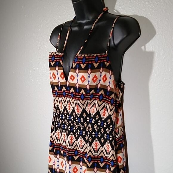 Freeway Tribal Print Maxi Halter Dress LG - Picture 2 of 6